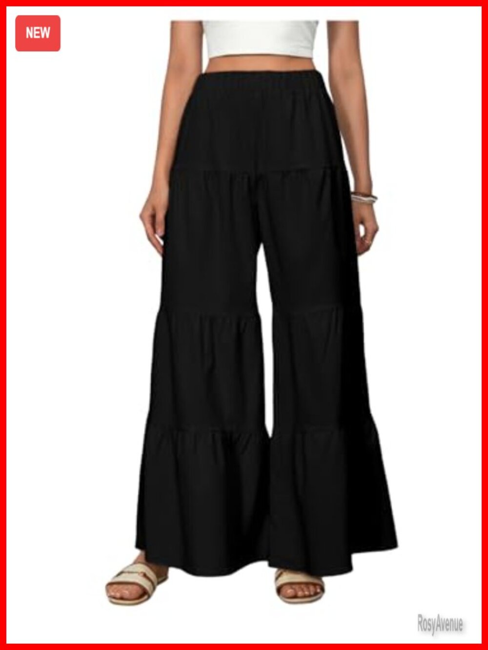 Flowy Boho Elastic High Waist Ruffle Hem Wide Leg Beach Palazzo Pants